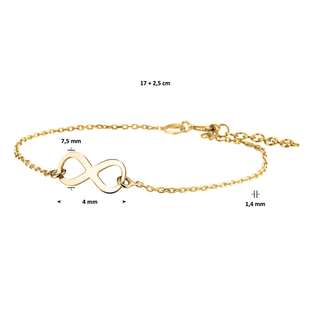 armband infinity 17 + 2,5 cm 3 micron zilver verguld (geel)