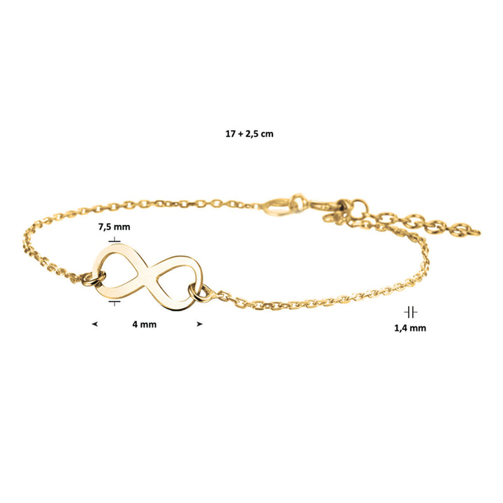 armband infinity 17 + 2,5 cm 3 micron zilver verguld (geel)