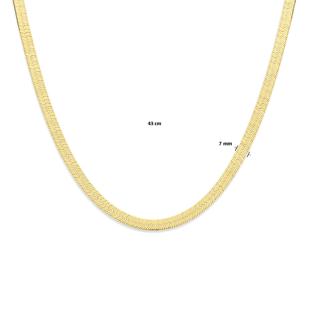 collier slang plat 7 mm 43 cm 3 micron zilver verguld (geel)