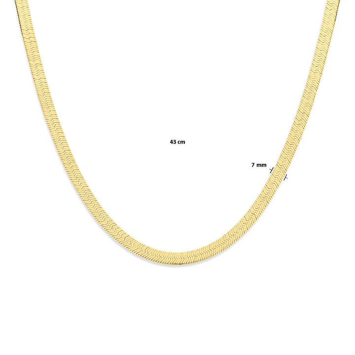 collier slang plat 7 mm 43 cm 3 micron zilver verguld (geel)