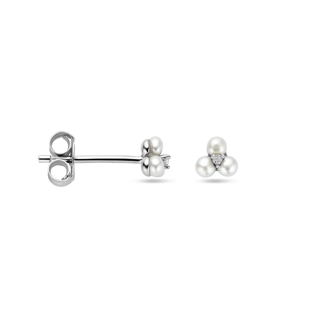 oorknoppen parel en zirkonia 4 mm zilver gerhodineerd