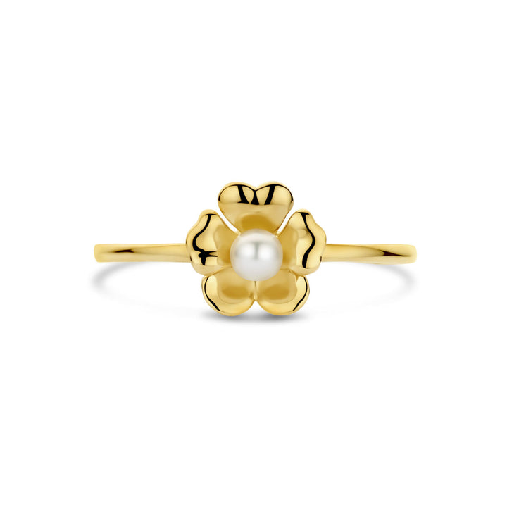 ring bloem parel 14K geelgoud