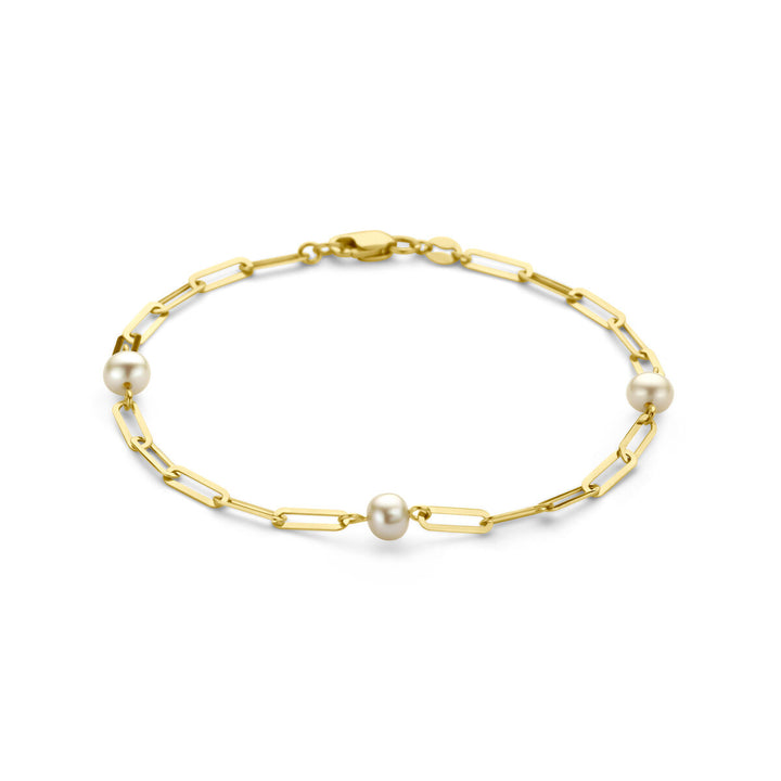 Gold bracelet ladies paper clip and pearls 14K