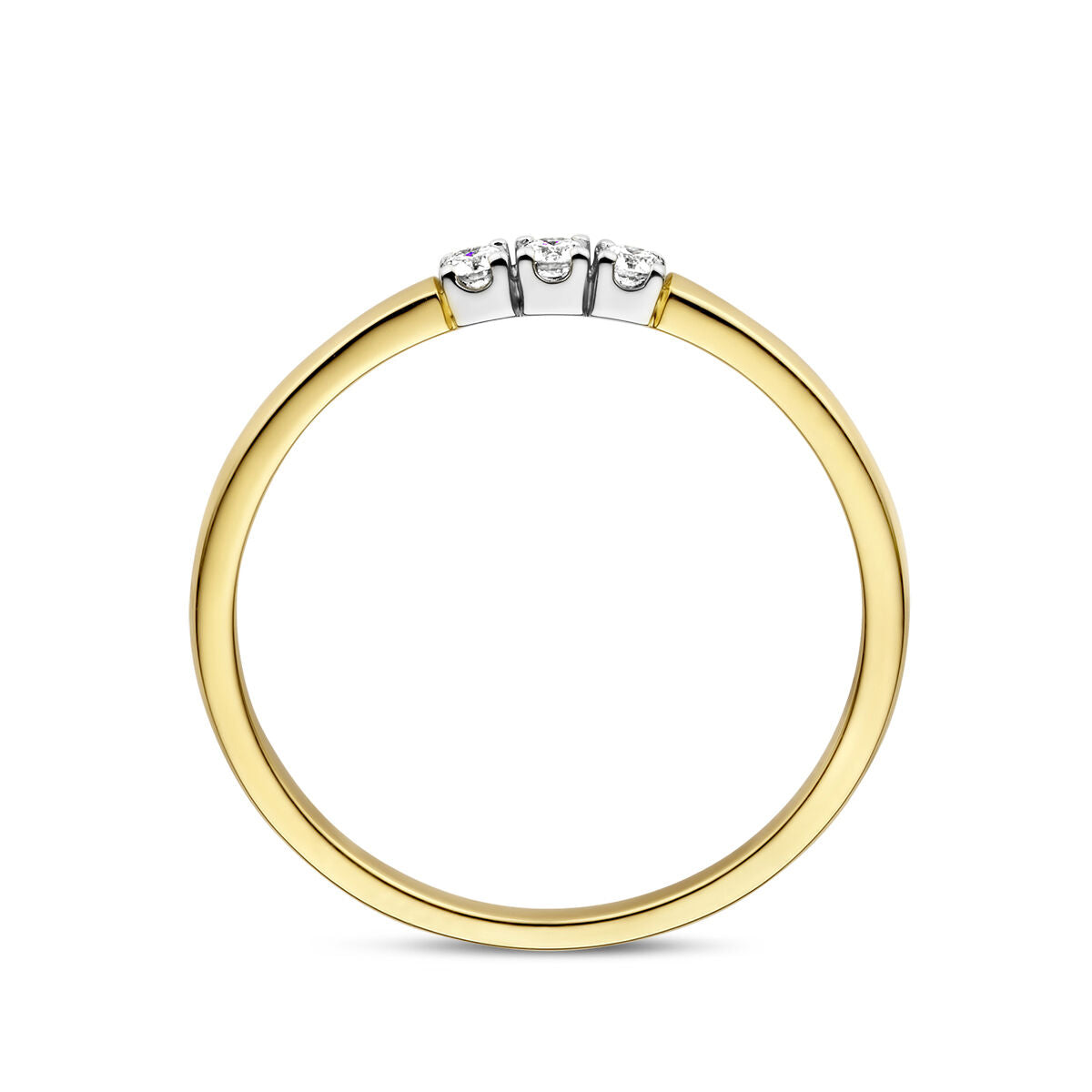 memoire ring trilogie diamant 0.09ct h si 14K bicolor goud geel/wit