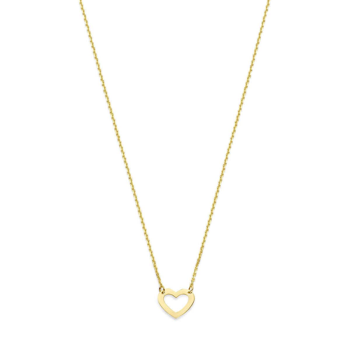 Collier van 14K geelgoud met een open hartje, verstelbaar van 41 tot 45 cm.