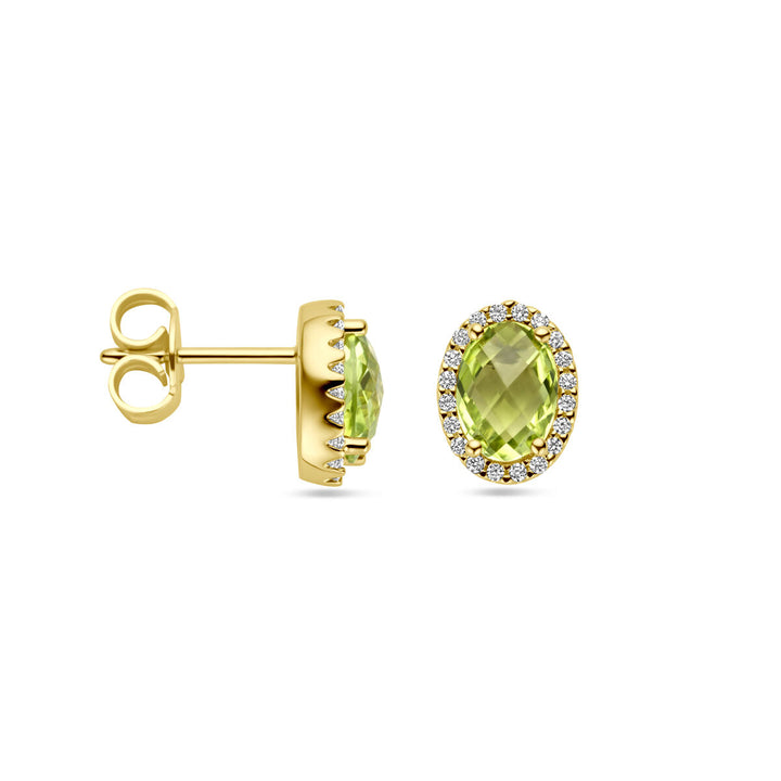 oorknoppen peridot en diamant 0.13ct (2x 0.065ct) h si 14K geelgoud