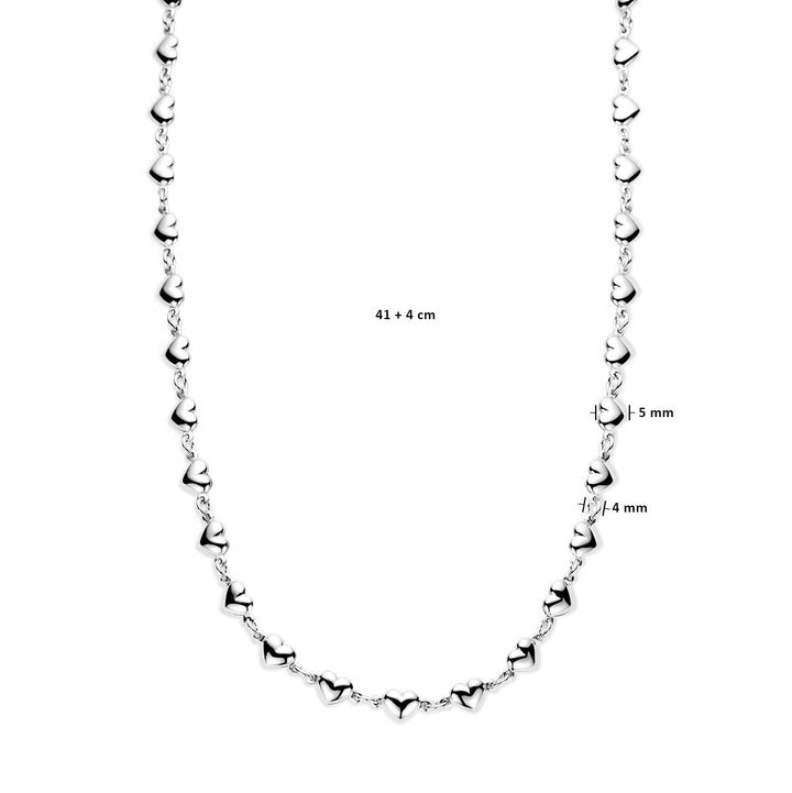 collier hartjes 41 + 4 cm zilver gerhodineerd