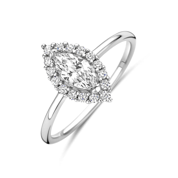 Zilveren damesring met markies zirkonia – 13 mm entourage