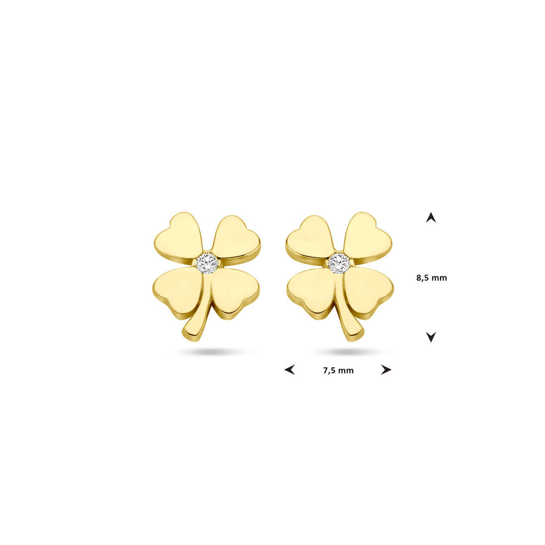 clover ear studs zirconia 14K yellow gold