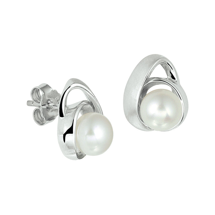 ear studs pearl silver rhodium plated