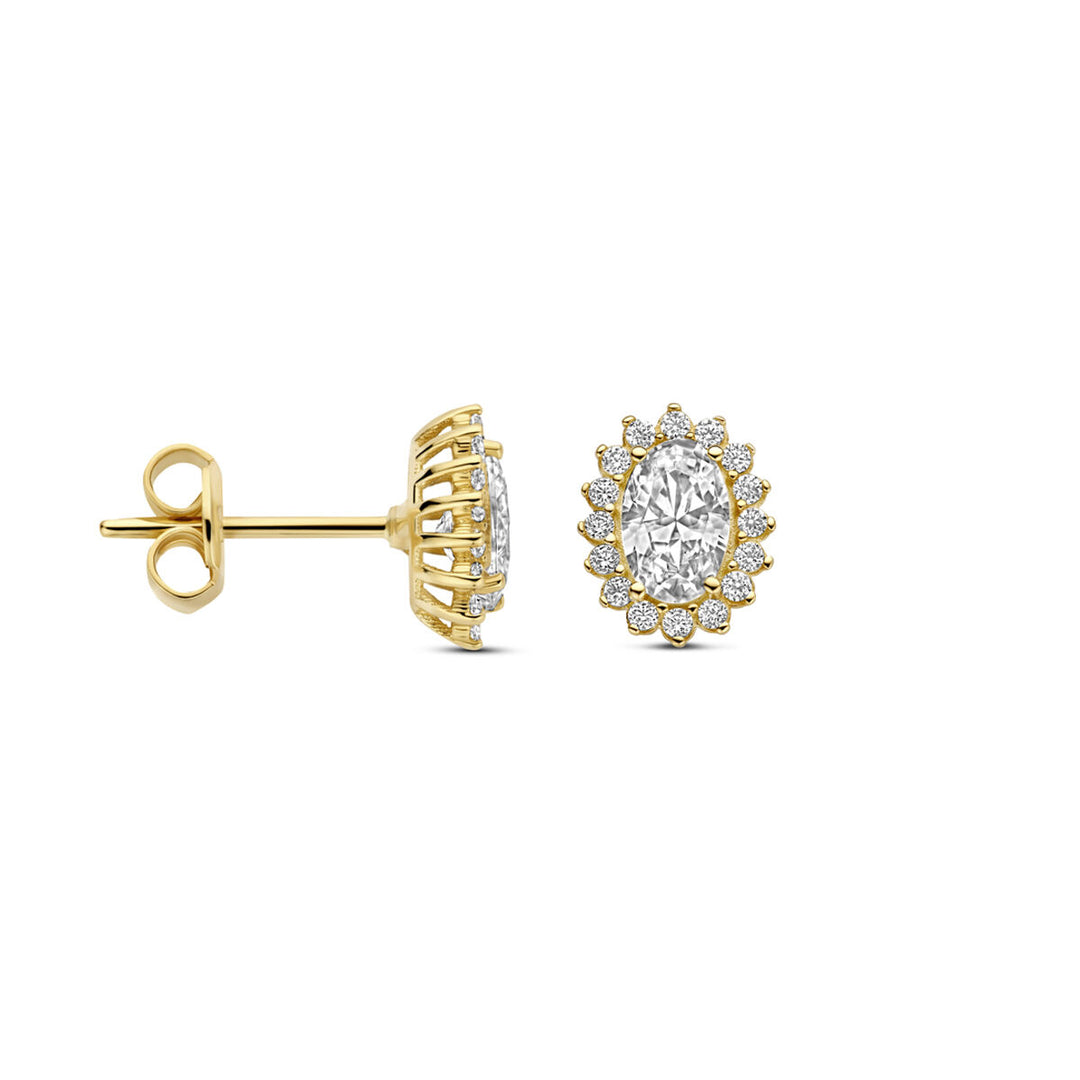 oorknoppen zirkonia 9 mm 14K geelgoud