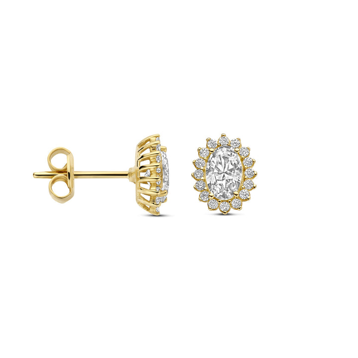 oorknoppen zirkonia 9 mm 14K geelgoud