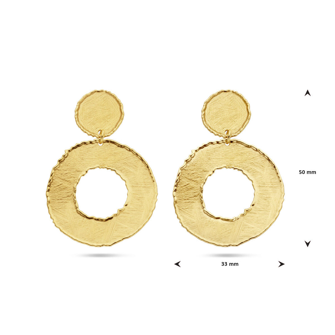 oorhangers gescratcht cirkels 50 mm zilver verguld (geel)