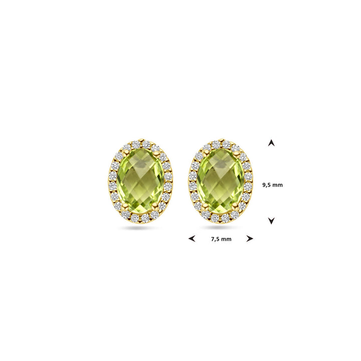 oorknoppen peridot en diamant 0.13ct (2x 0.065ct) h si 14K geelgoud