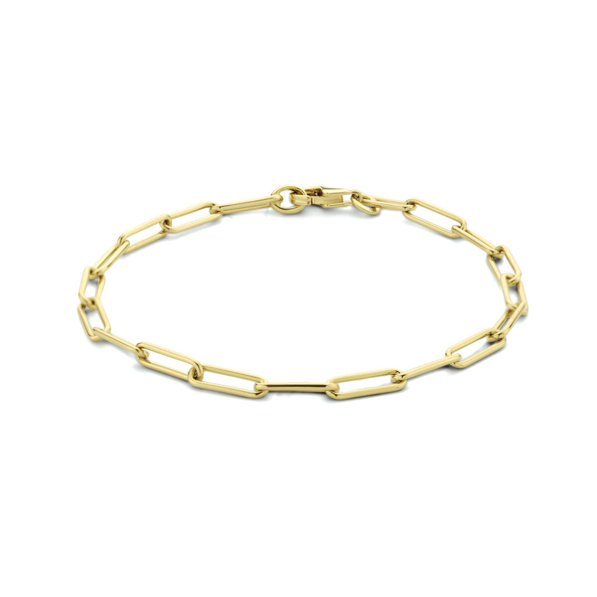 Gouden armband van massief 14K met paperclip schakels in een ronde vorm.