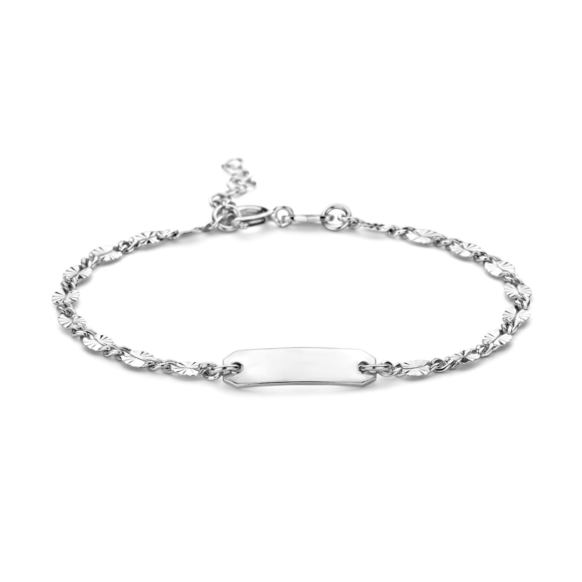 Zilveren gerhodineerde graveerarmband met een plaat van 5,0 mm en een lengte van 16 + 2 cm.