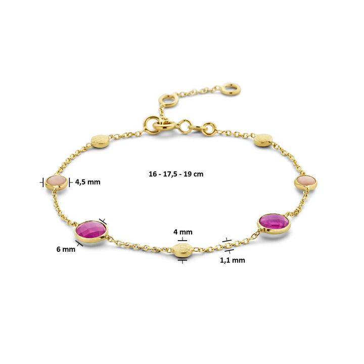 Gouden armband dames robijn, opaal en rondjes 14K