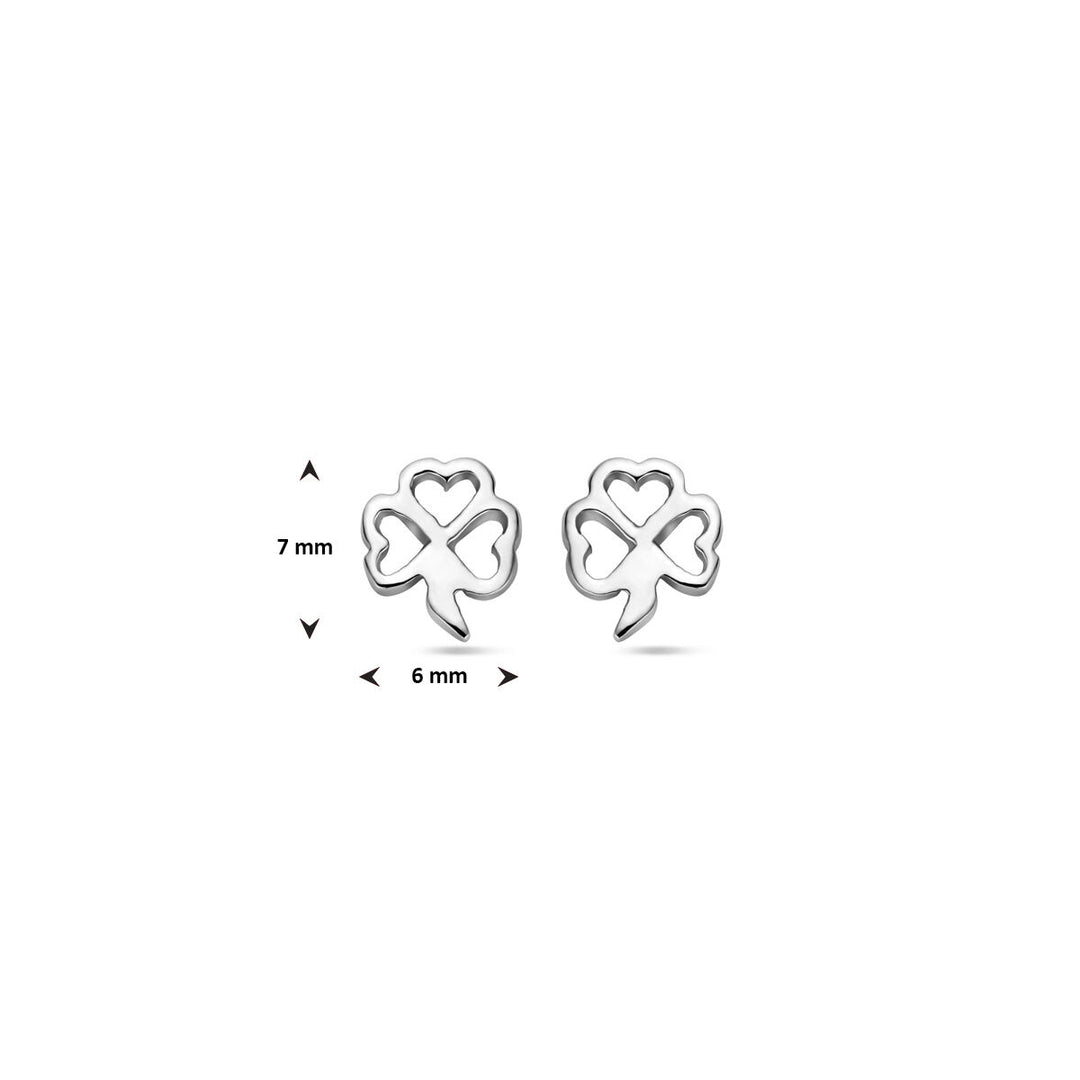 silver clover ear studs rhodium plated