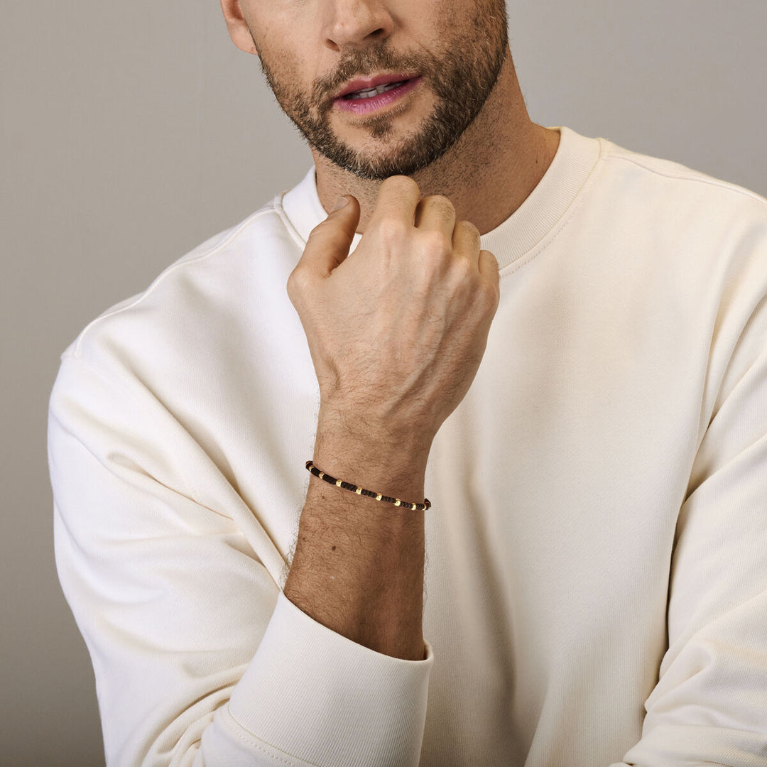 armband bolletjes 13 - 26 cm 14K goud met rubber/nylon/leer