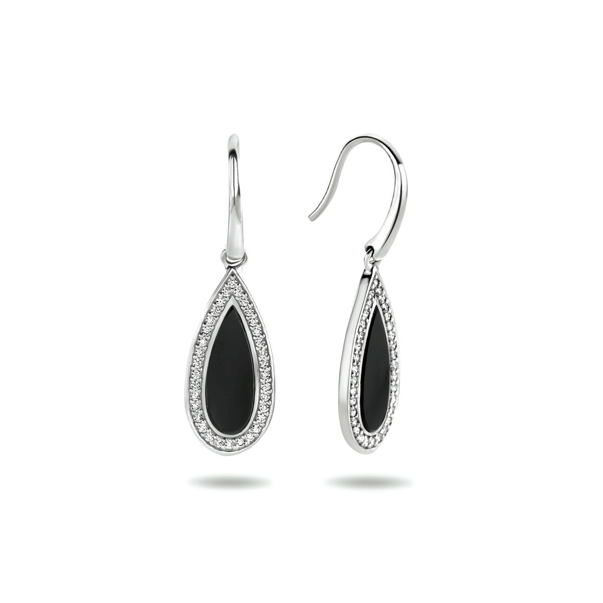 oorhangers franse haak onyx en zirkonia zilver gerhodineerd