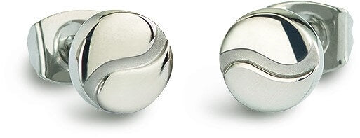 Titanium oorstekers met een glanzende, ronde vorm en een golvende lijn in het design.