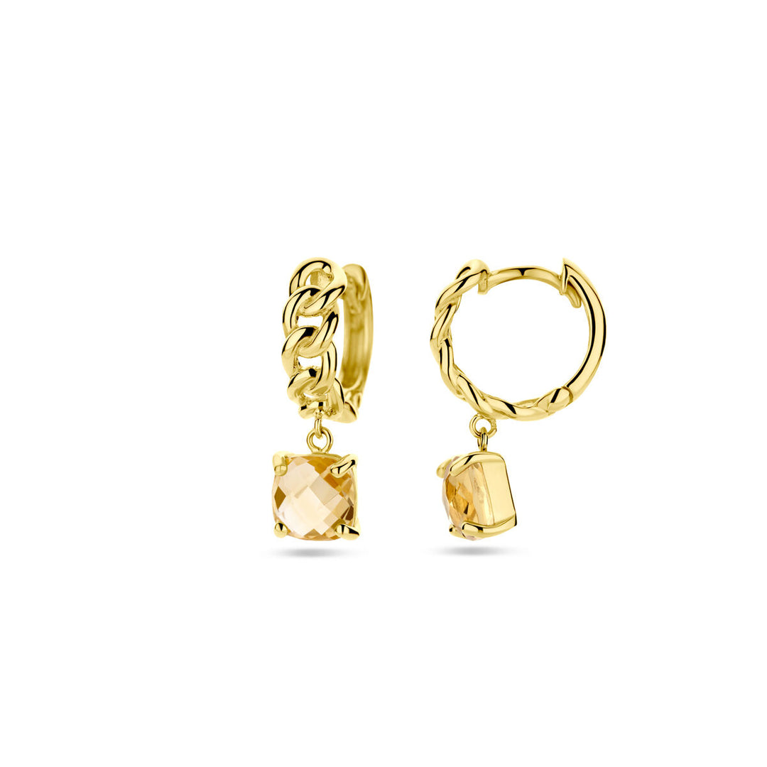 klapoorring schakelmotief met citrine 14K geelgoud