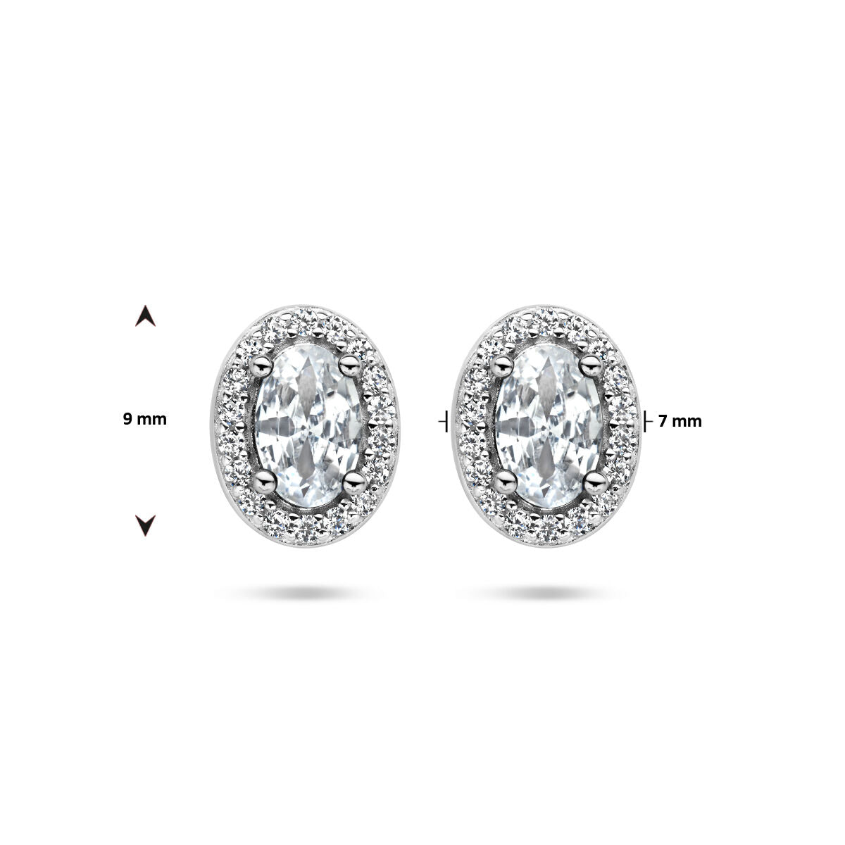 ear studs zirconia halo silver rhodium plated