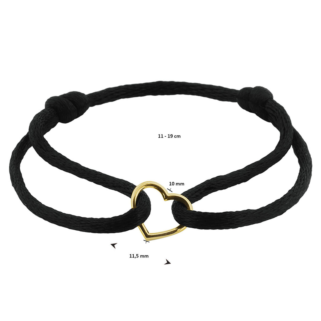Baby bracelet gold satin heart 14K with rubber/nylon/leather
