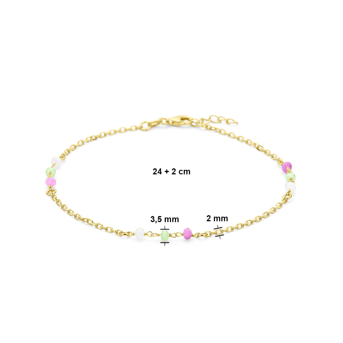 anklet multiple colors crystal balls 24 + 2 cm 3 micron silver gold plated (yellow)