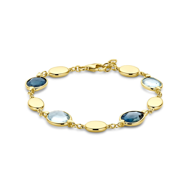 armband sky blue en london blue topaas 18 + 1 cm 14K geelgoud