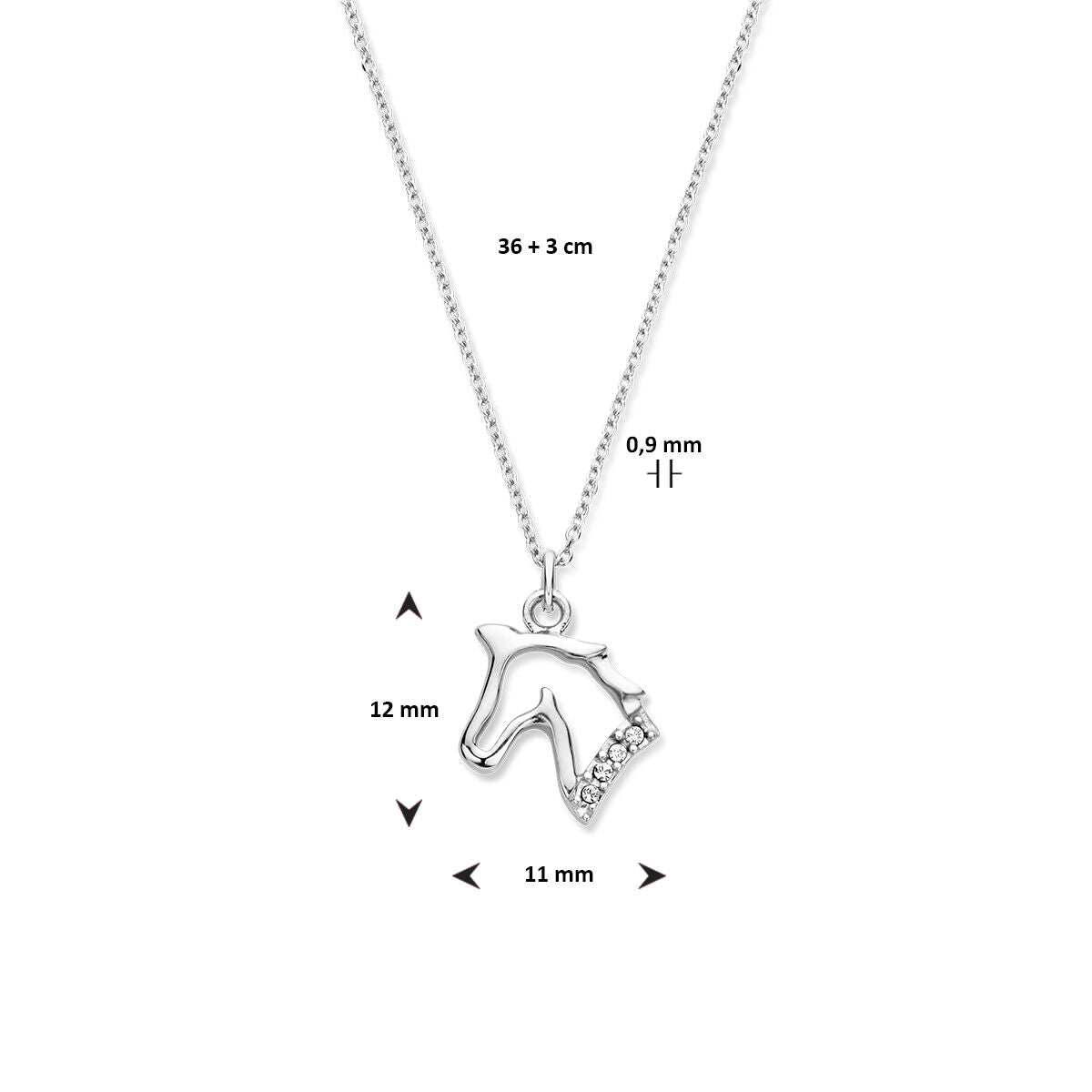 necklace horse 36 + 3 cm silver rhodium plated