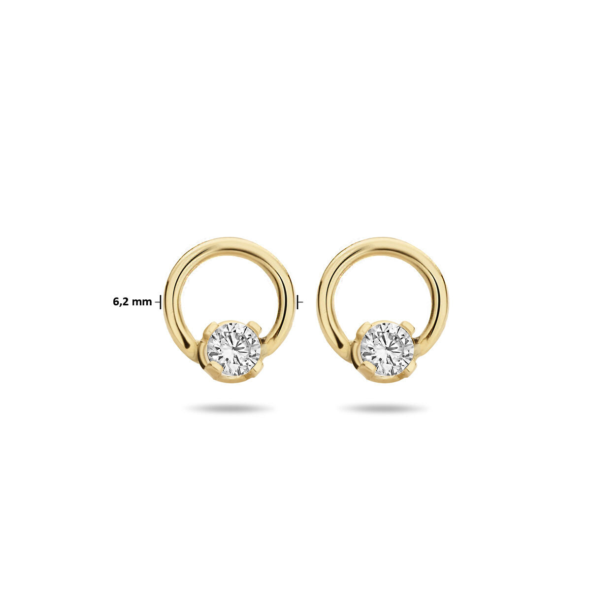 ear studs round zirconia 14K yellow gold