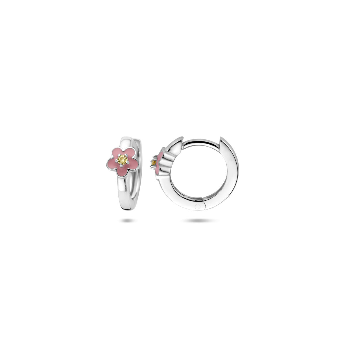 Zilveren klapoorringen met emaille bloem en gele zirkonia – 12 x 4.5 mm