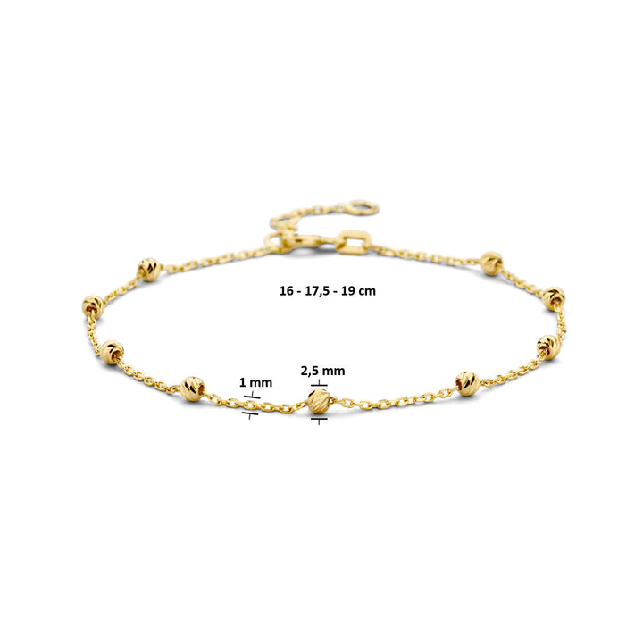 Gold bracelet ladies beads diamond-plated 14K