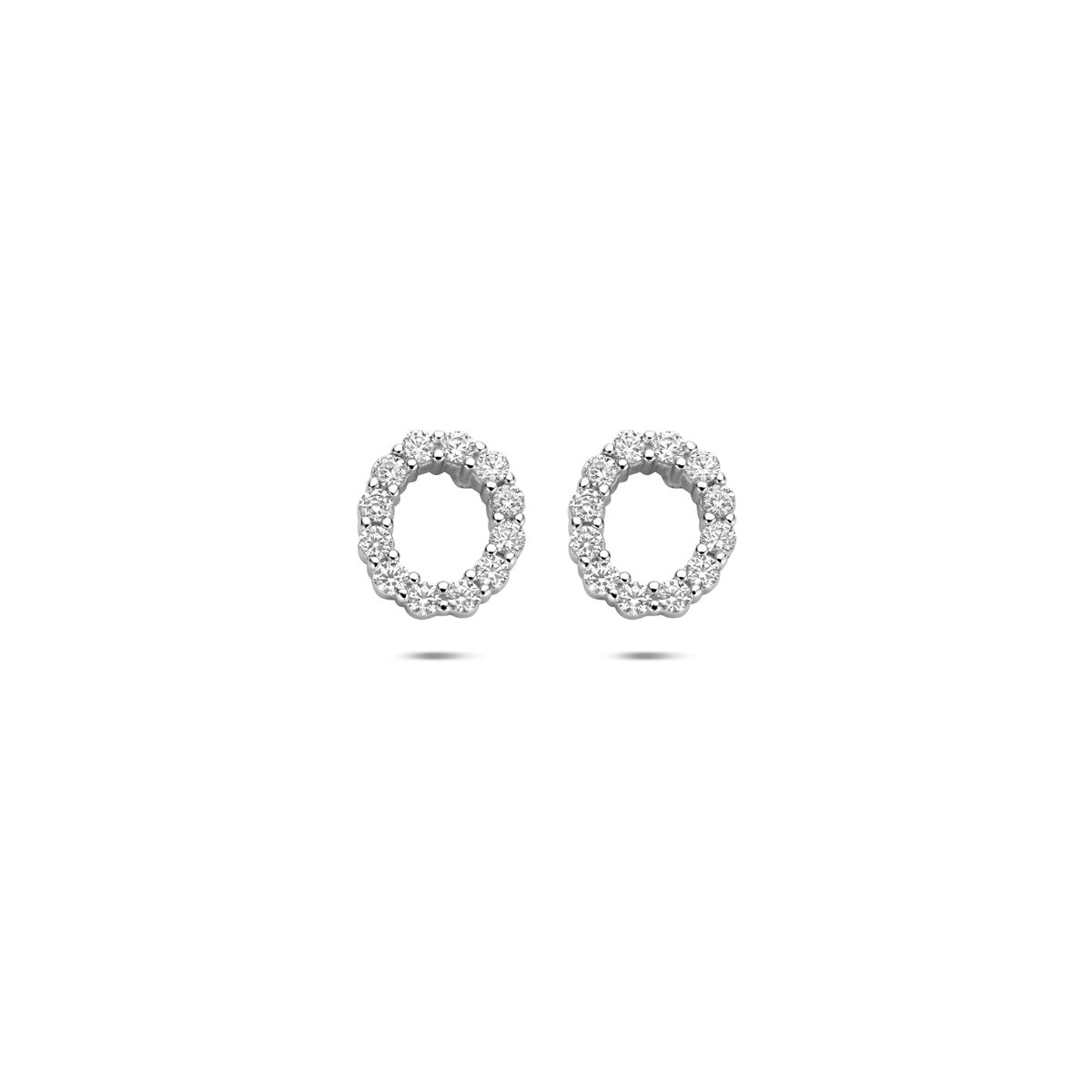 Zilveren oorknopjes van gerhodineerd 925 zilver met een cirkelvormige setting en zirkonia-steentjes.