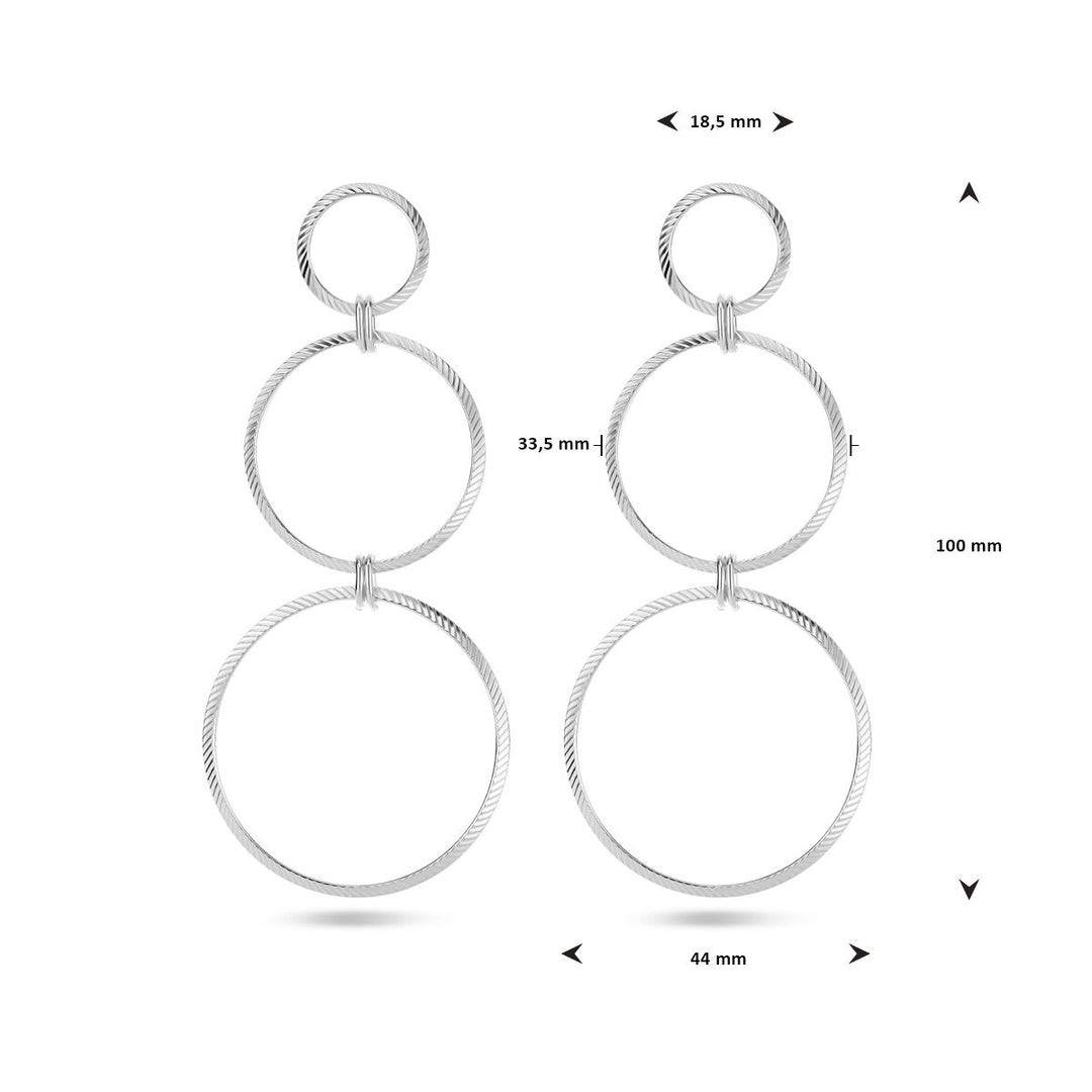 earrings circles diamond-plated silver rhodium