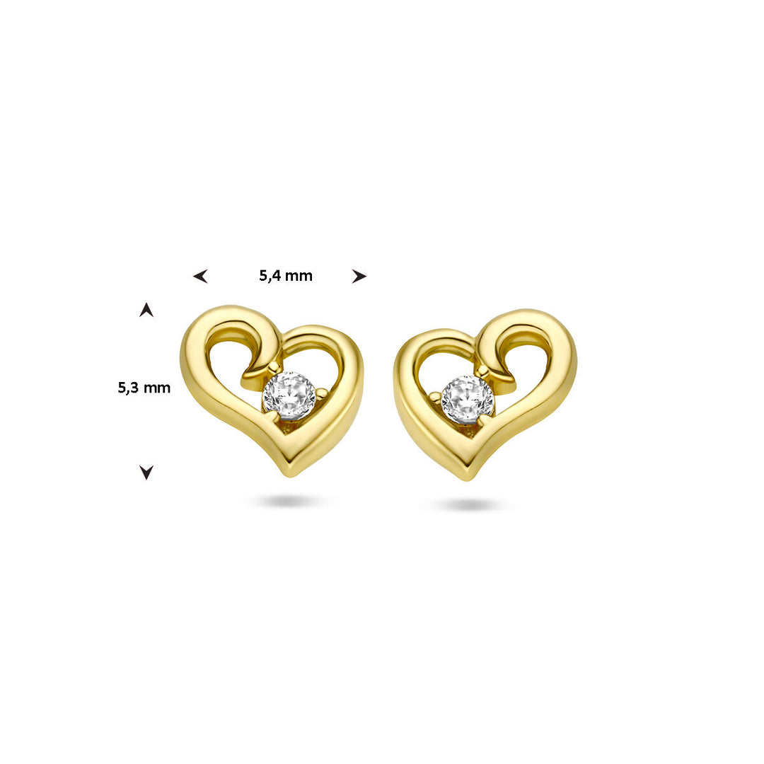 ear studs heart zirconia 14K yellow gold