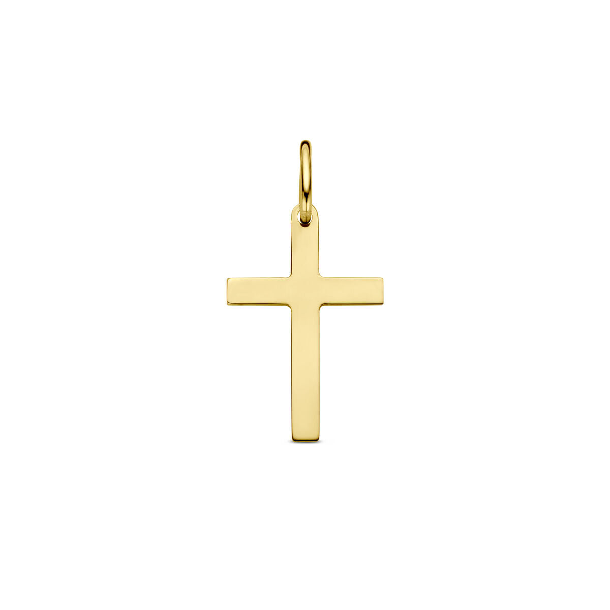 Hanger kruis van 14K geelgoud met een strakke, moderne afwerking.