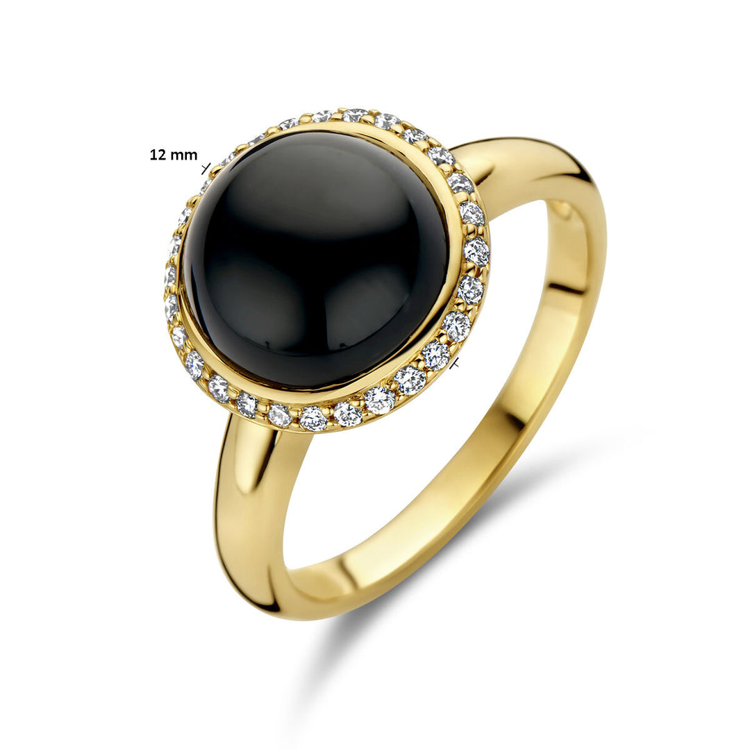 ring onyx and diamond 0.15ct h si halo 14K yellow gold