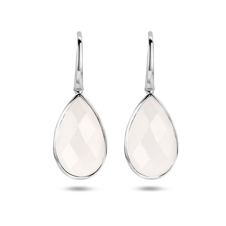 Ohrringe aus weißem Achat, französischer Haken, Silber rhodiniert