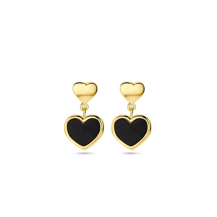 earrings hearts and onyx 14K yellow gold