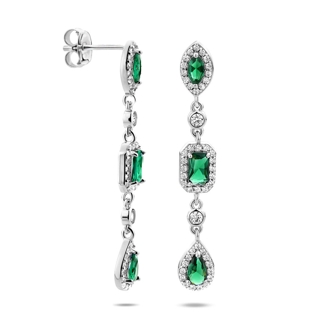 earrings white and green zirconia silver rhodium plated