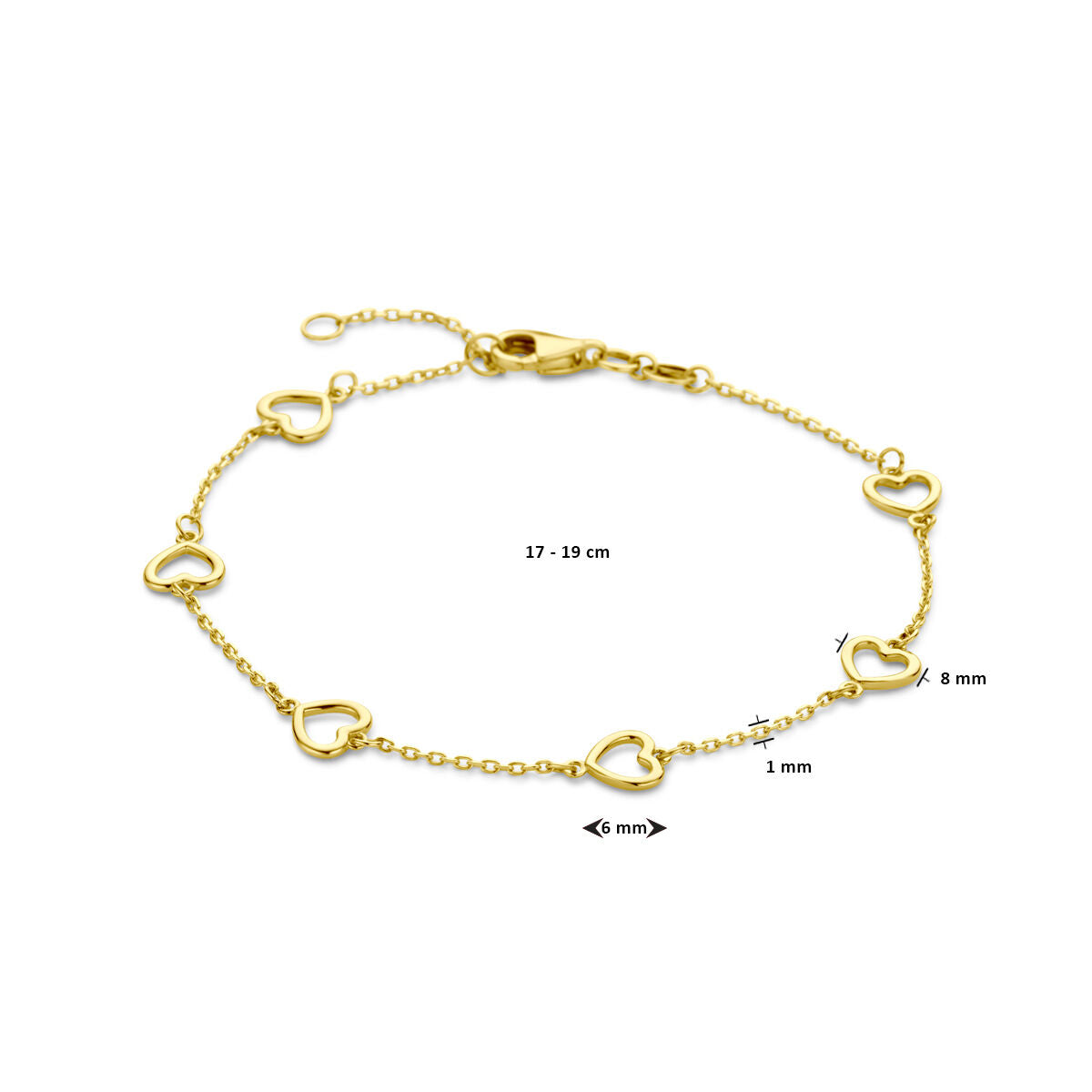 Gold bracelet ladies hearts 14K