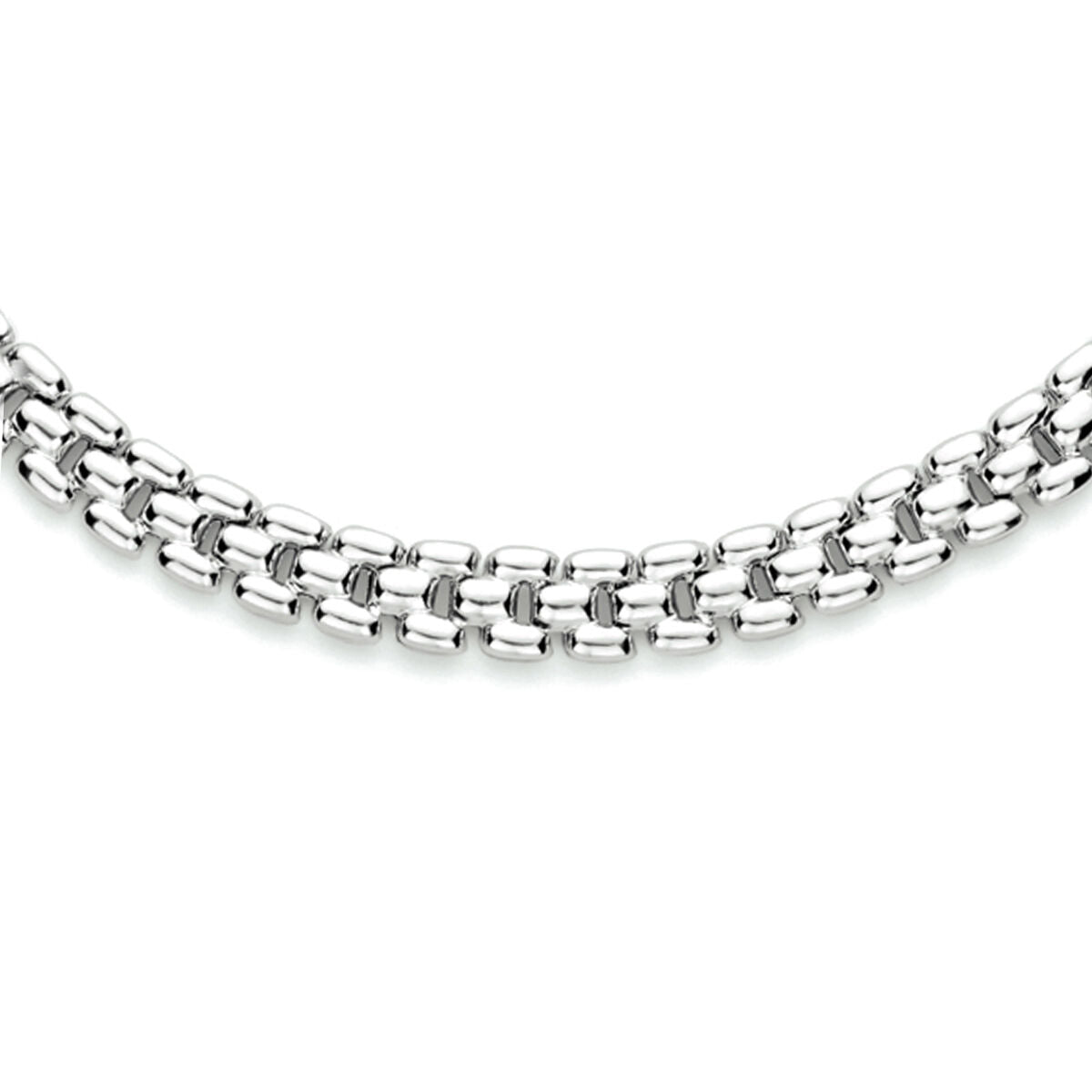 Collier van gerhodineerd zilver met een breedte van 6,9 mm en een lengte van 43 cm, met een schakelpuntdesign.