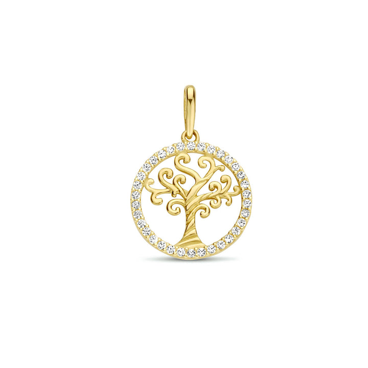 pendant tree of life zirconia 14K yellow gold