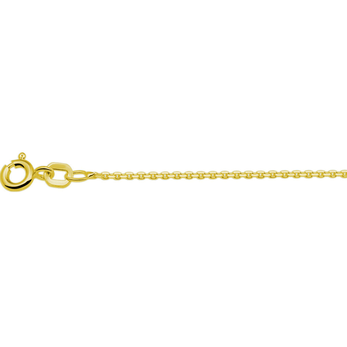 Een close-up van de Van der Kooij Collectie collier anker gediamanteerd 1,1 mm 41 + 4 cm, verguld met 3 micron geel zilver-perfecte dames ketting voor tijdloze elegantie, getoond op een witte achtergrond.