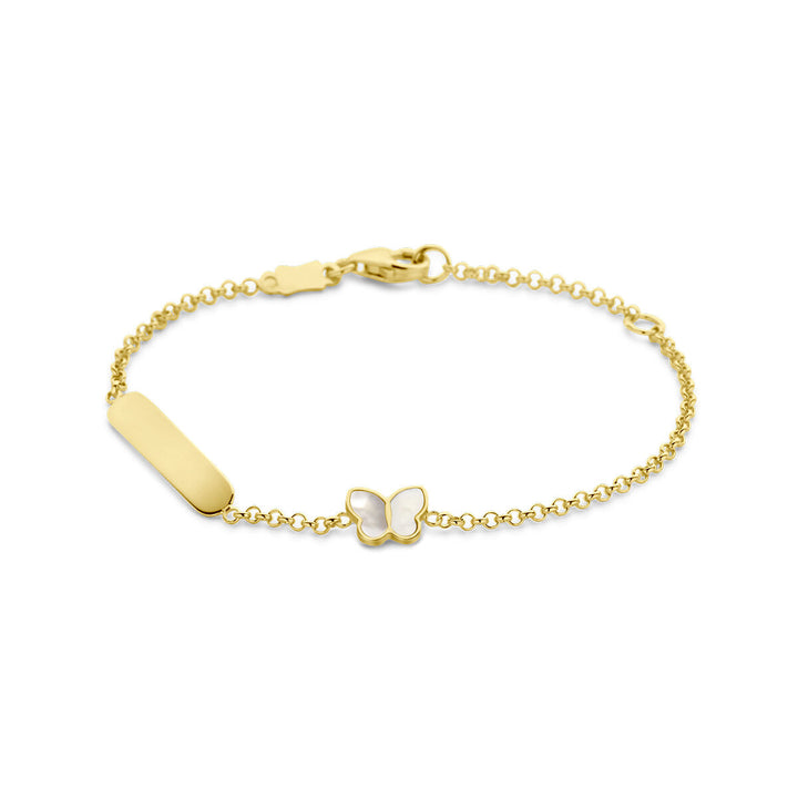 Baby bracelet gold butterfly mother of pearl plate 3.5 mm 14K