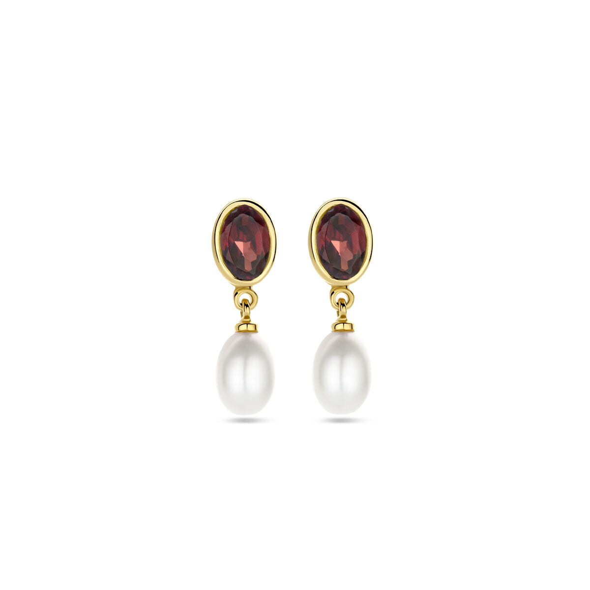 Earrings- Large 22k gold plated earrings with garnet, moonstone and hot zircon stones