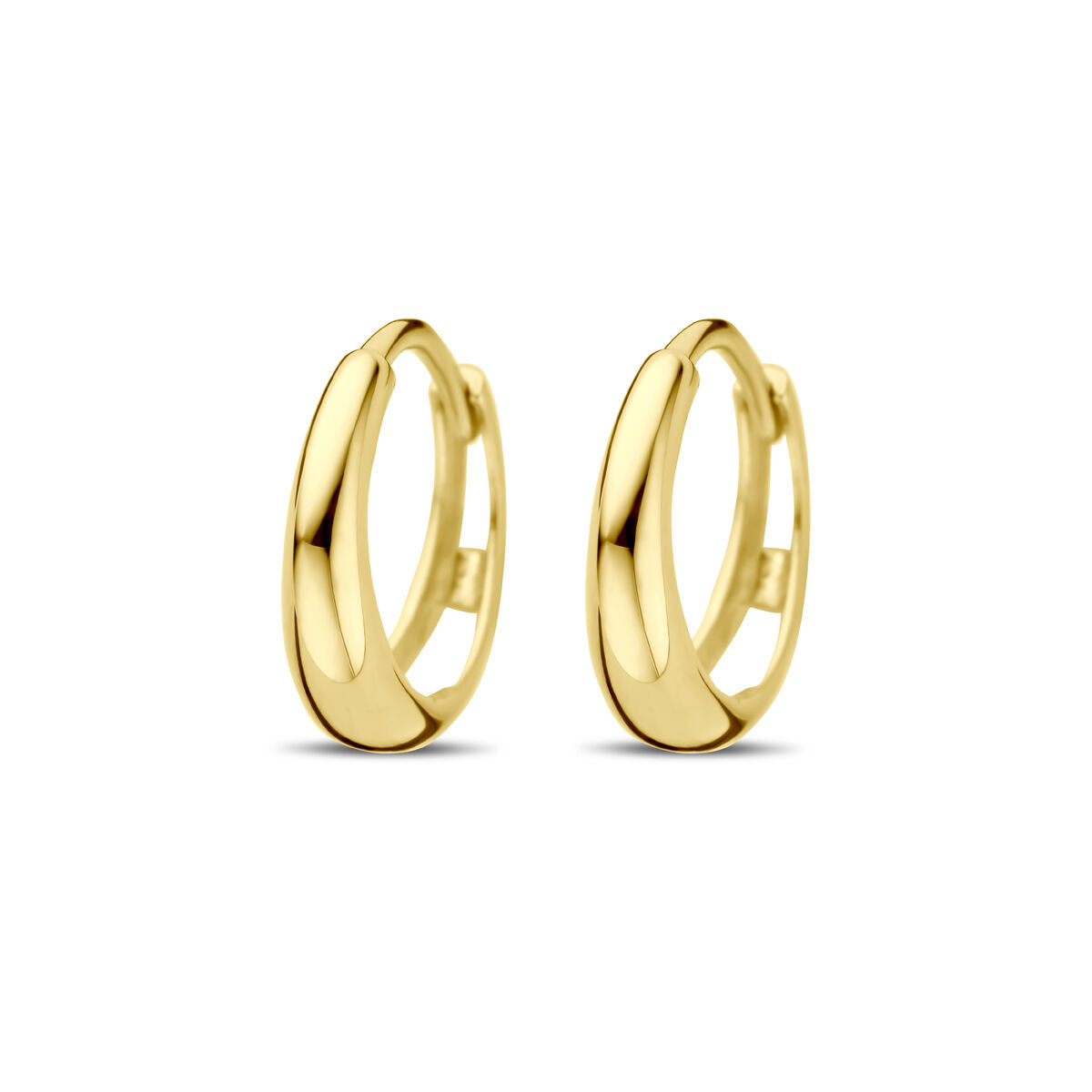 Klapoorringen van 14K geelgoud, 12,5 mm, met een gladde, afgeronde afwerking.