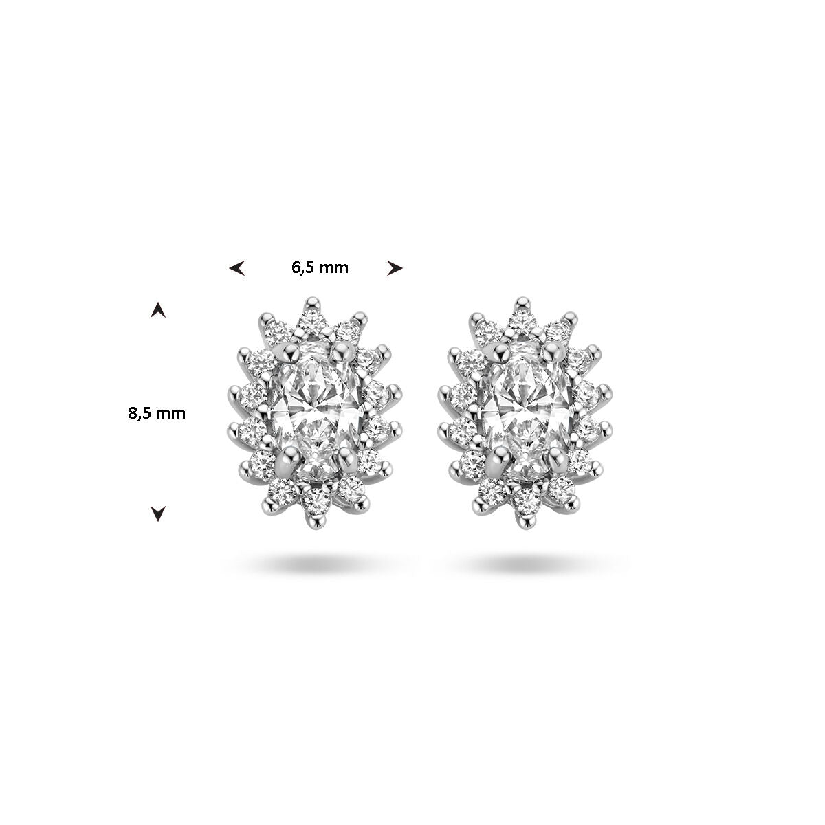 oorknoppen zirkonia halo zilver gerhodineerd